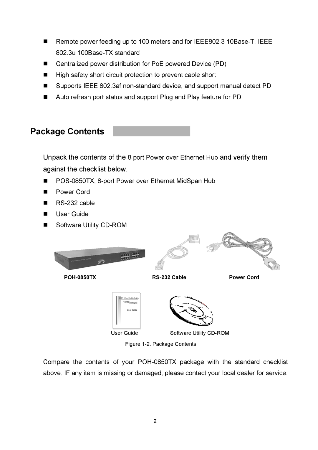 LevelOne POH-0850TX user manual Package Contents 