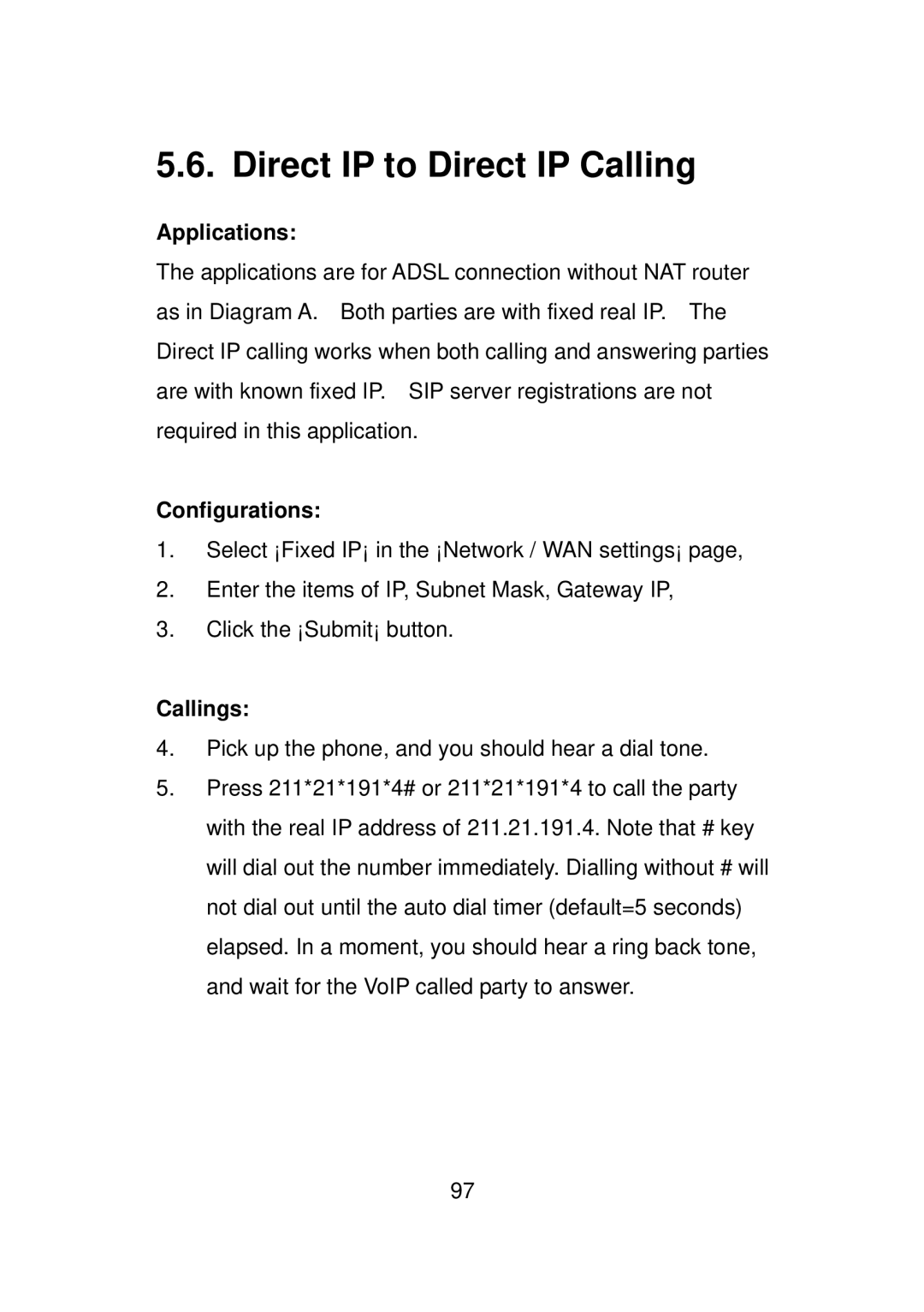 LevelOne VOI-7010, VOI-7011 user manual Direct IP to Direct IP Calling, Configurations 