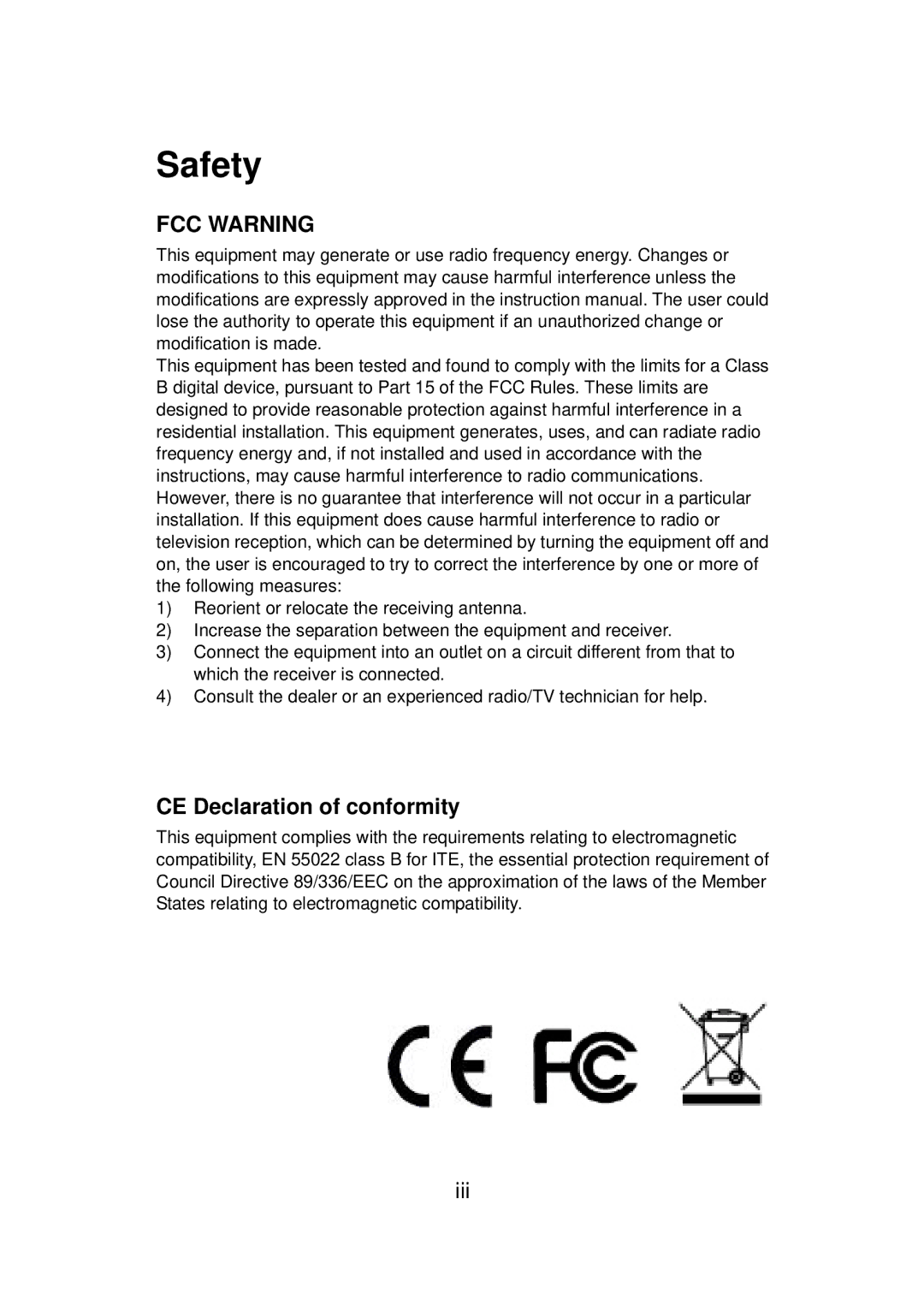 LevelOne VOI-7010, VOI-7011 user manual Safety, CE Declaration of conformity 