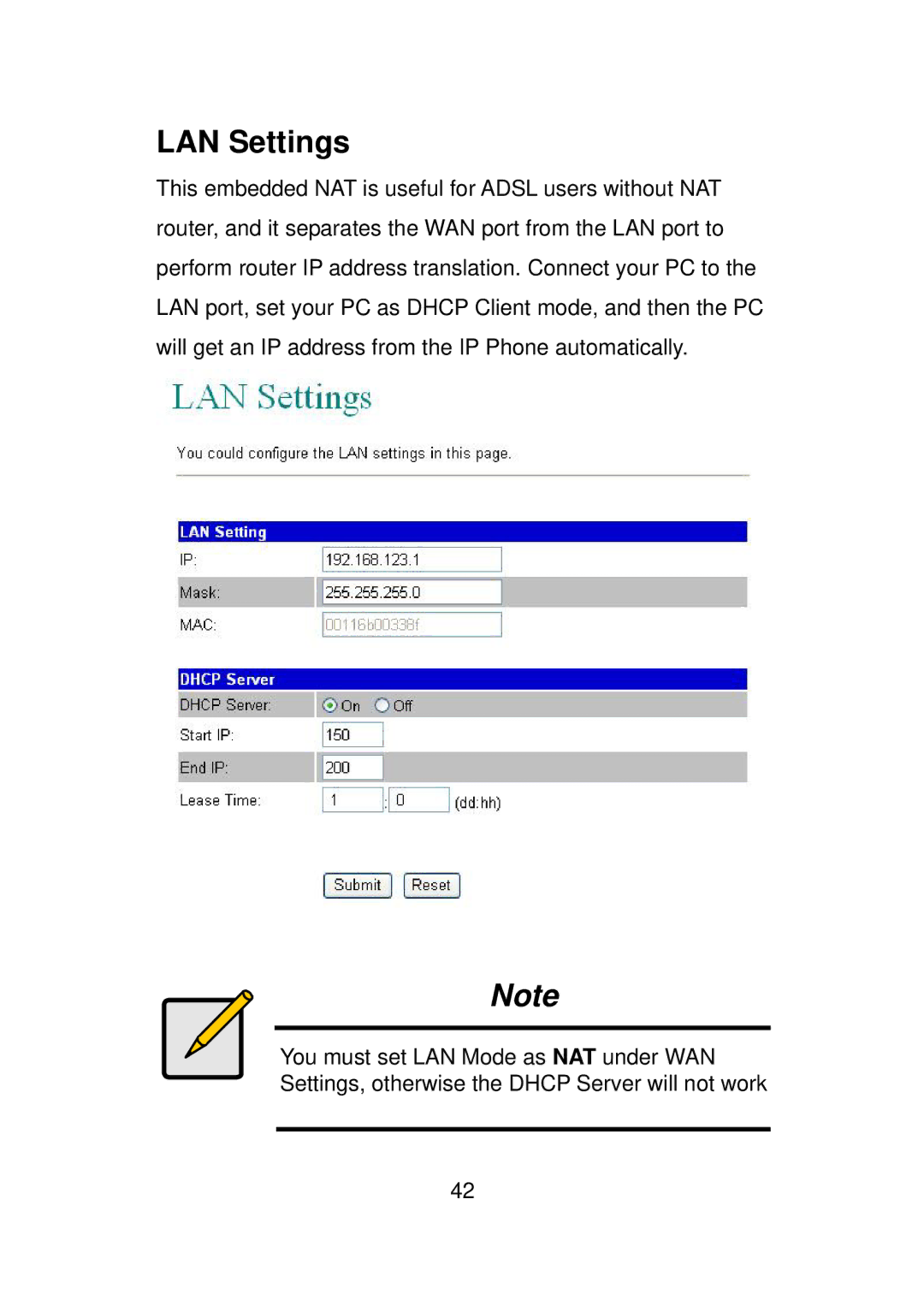 LevelOne VOI-7011, VOI-7010 user manual LAN Settings 