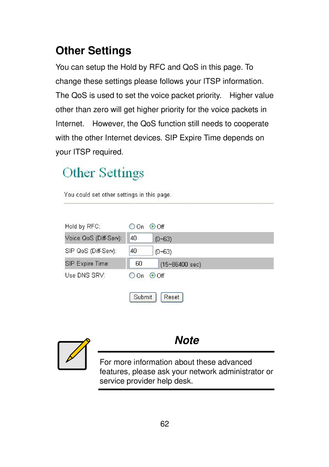 LevelOne VOI-7011, VOI-7010 user manual Other Settings 