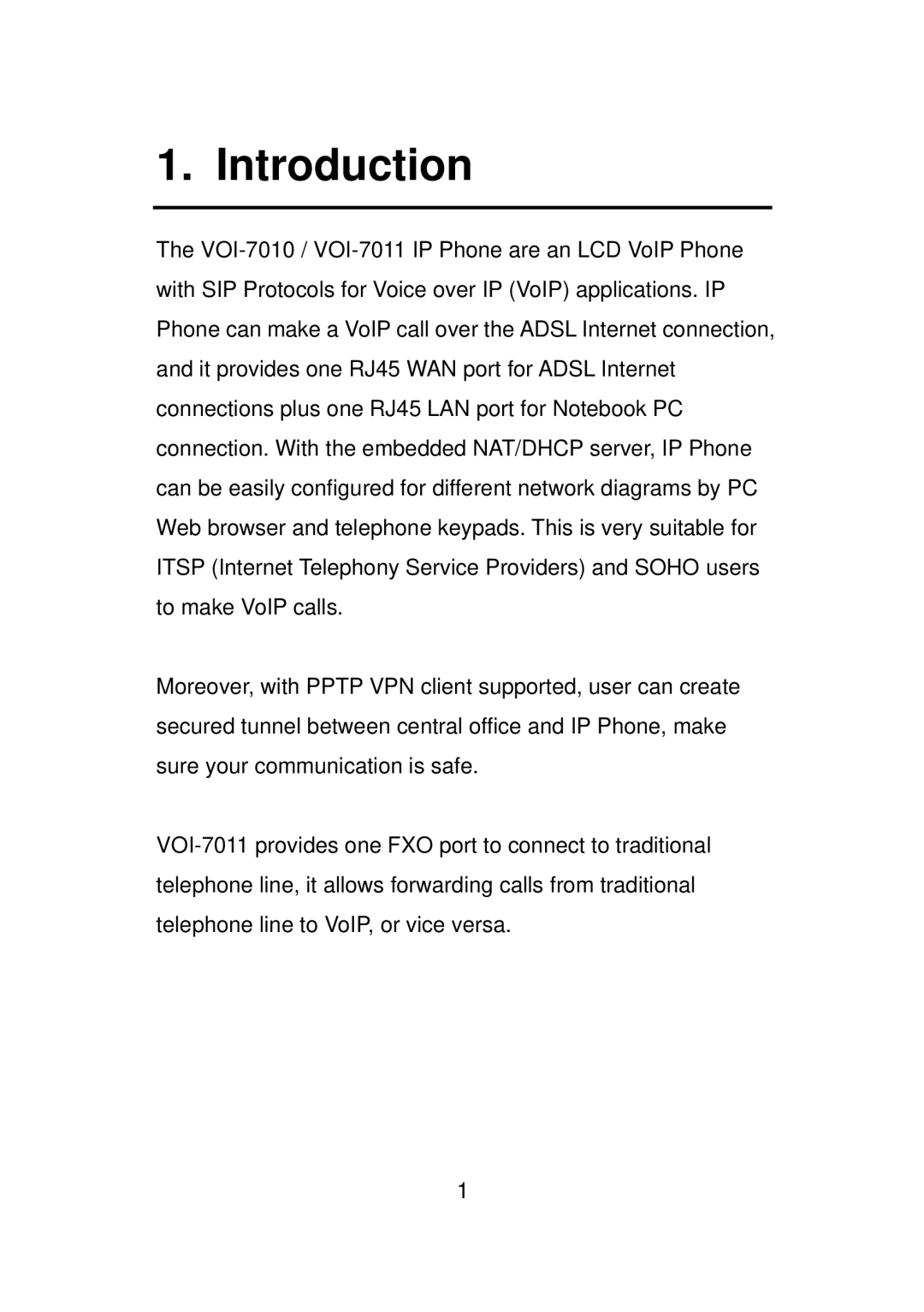 LevelOne VOI-7010, VOI-7011 user manual Introduction 