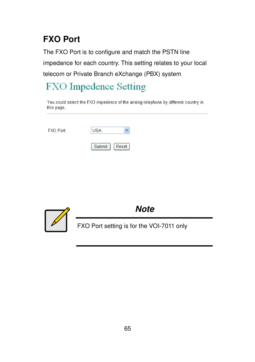 LevelOne VOI-7010, VOI-7011 user manual FXO Port 