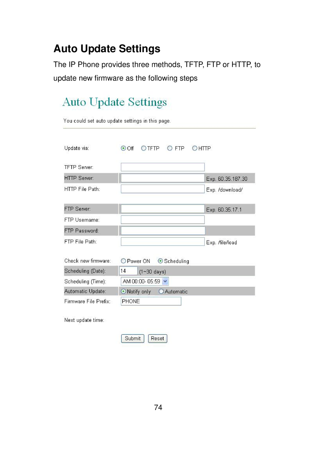 LevelOne VOI-7011, VOI-7010 user manual Auto Update Settings 