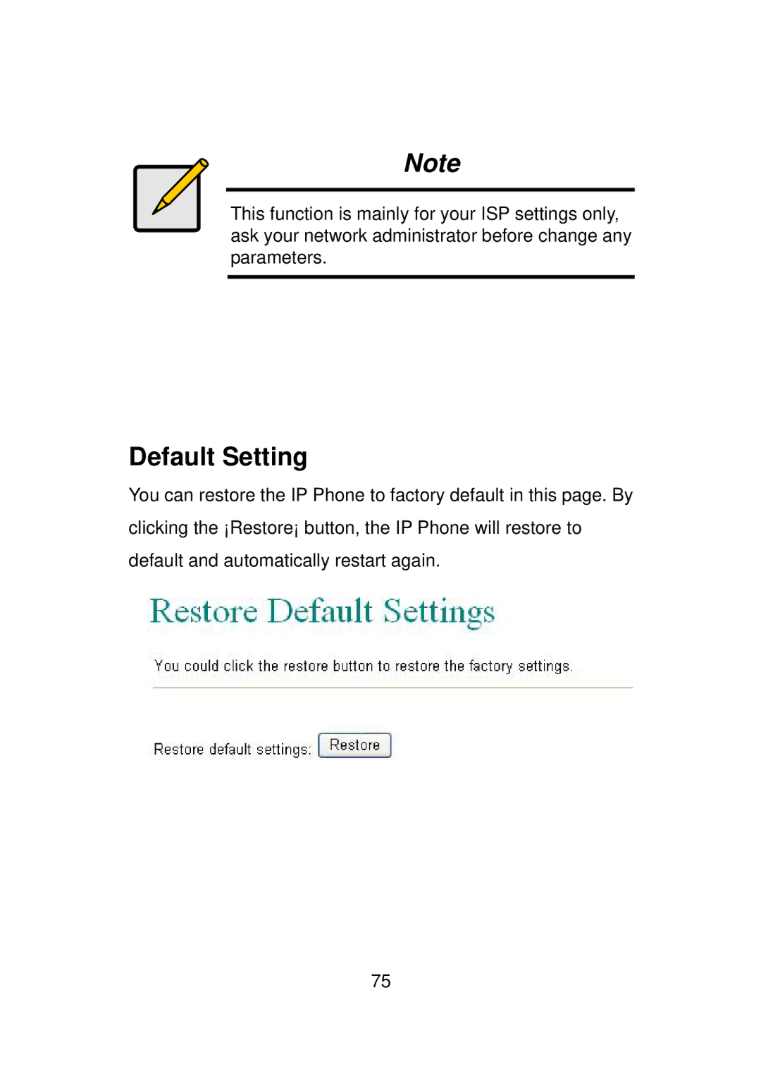 LevelOne VOI-7010, VOI-7011 user manual Default Setting 