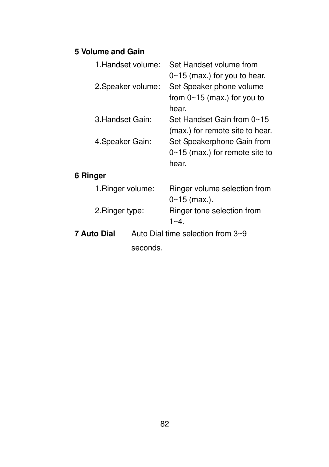 LevelOne VOI-7011, VOI-7010 user manual Volume and Gain, Ringer, Auto Dial 