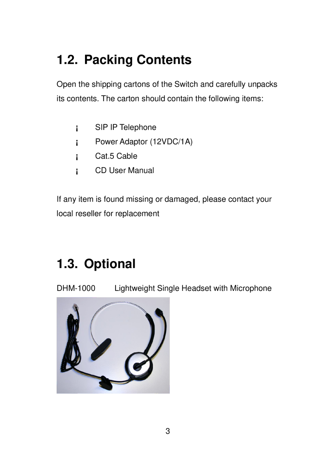 LevelOne VOI-7010, VOI-7011 user manual Packing Contents, Optional 