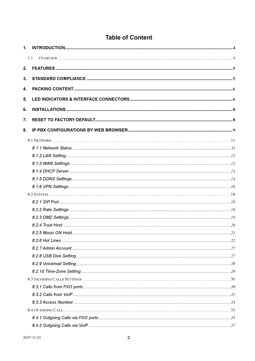 LevelOne VOI-9300 user manual Table of Content, System 