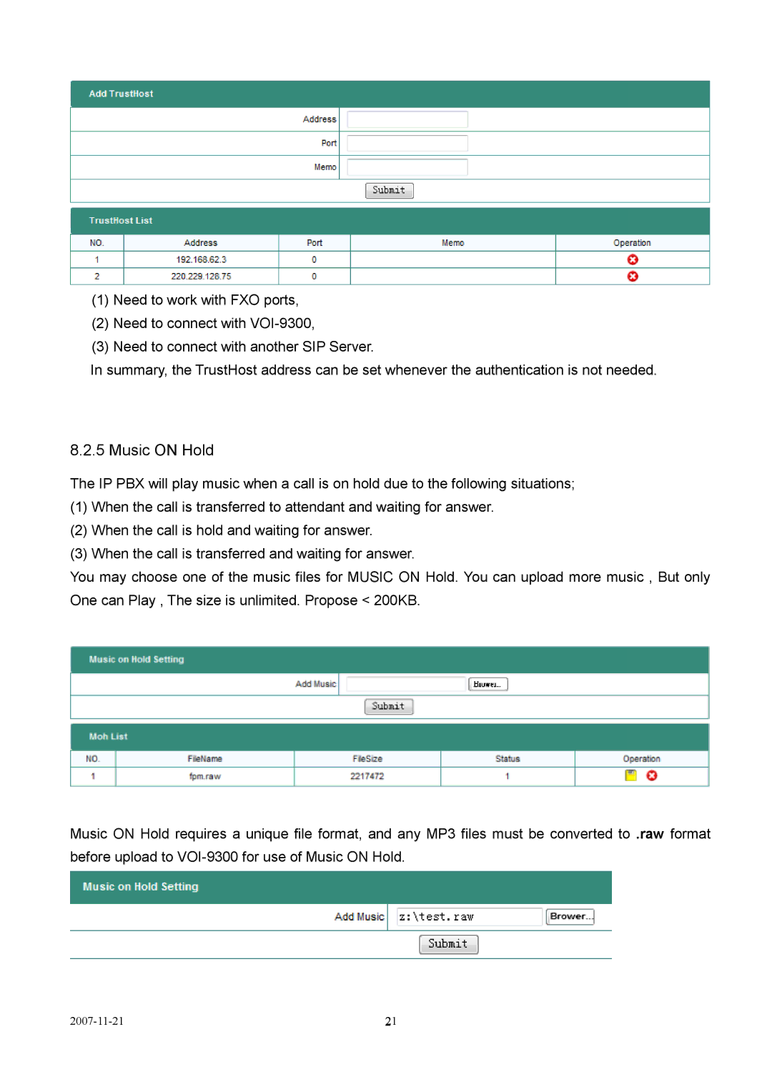 LevelOne VOI-9300 user manual Music on Hold 