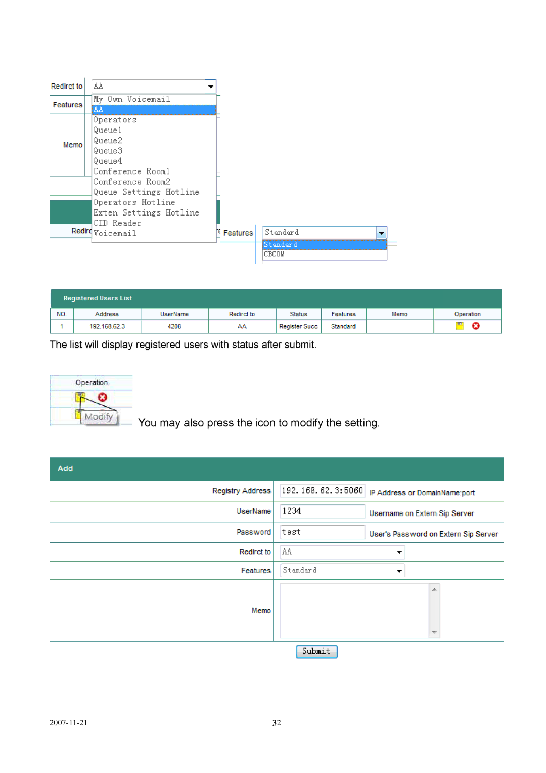 LevelOne VOI-9300 user manual You may also press the icon to modify the setting 