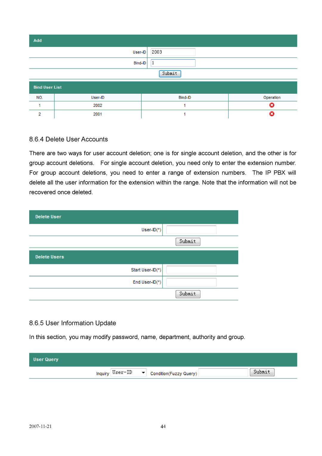 LevelOne VOI-9300 user manual Delete User Accounts, User Information Update 