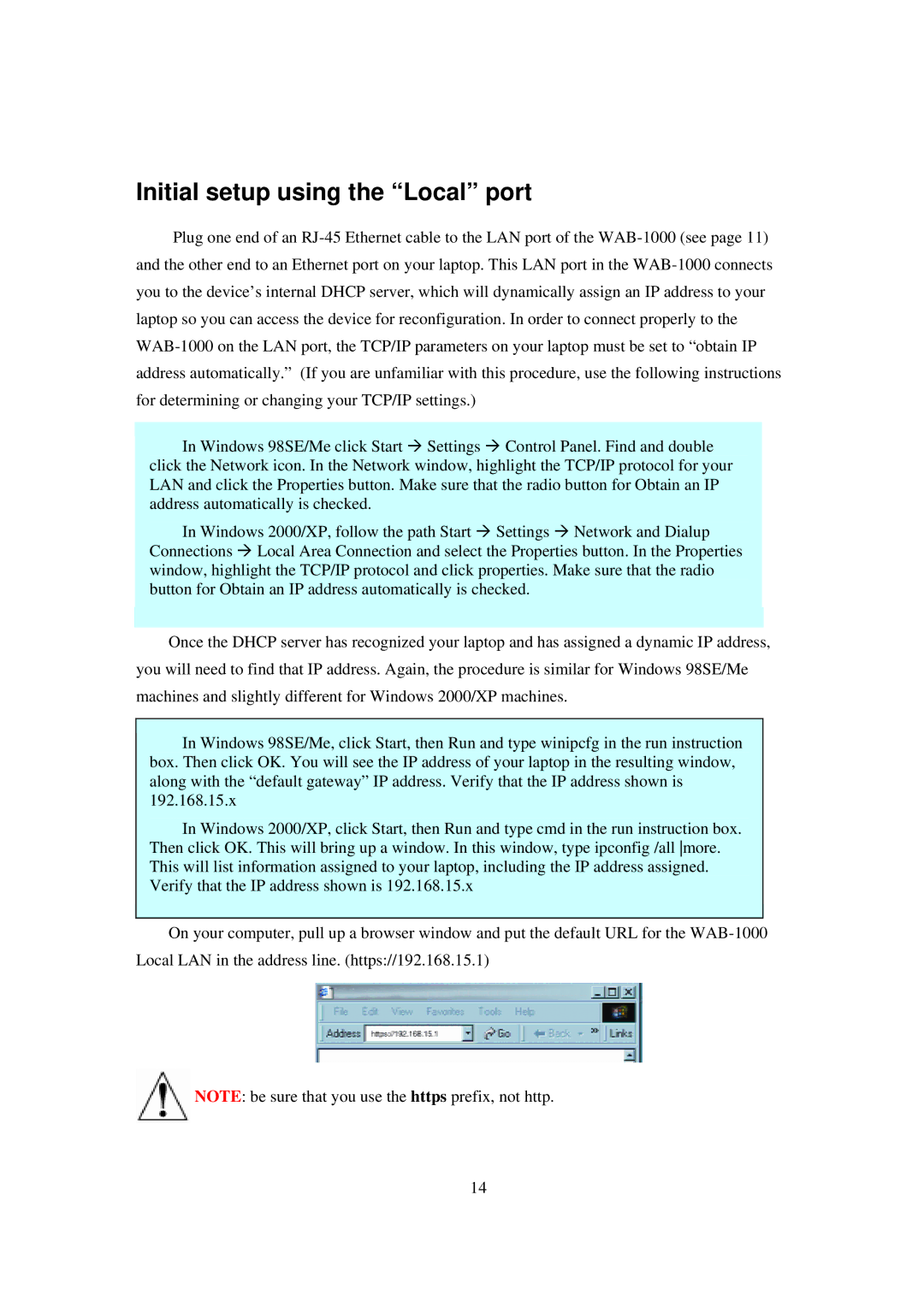 LevelOne WAB-1000 manual Initial setup using the Local port 