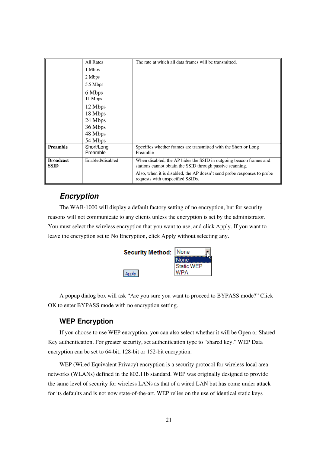 LevelOne WAB-1000 manual Encryption, Ssid 