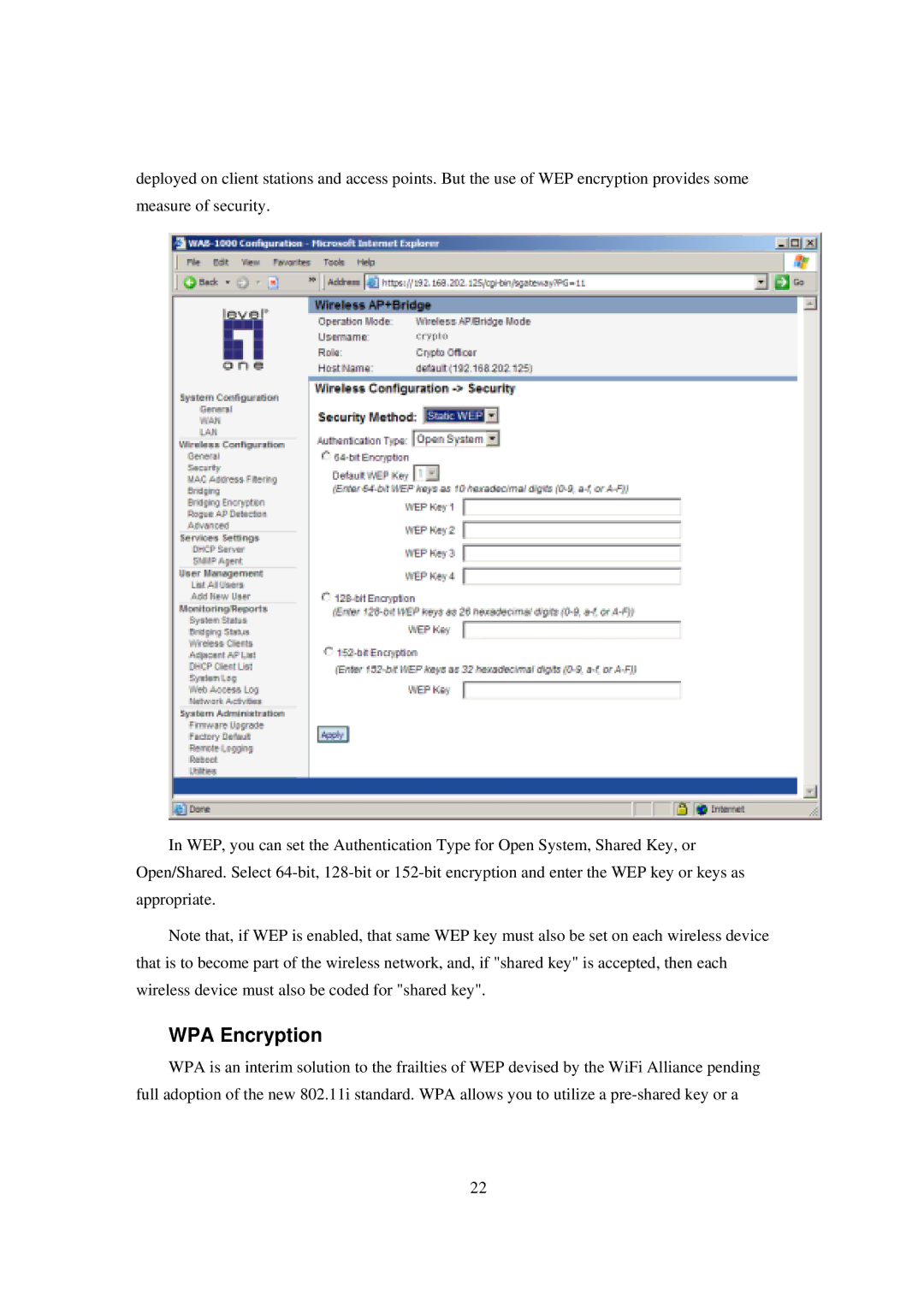 LevelOne WAB-1000 manual WPA Encryption 