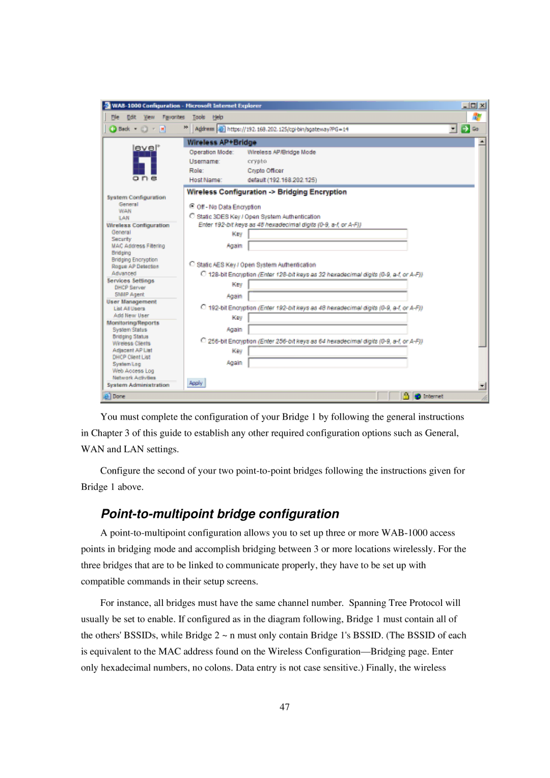 LevelOne WAB-1000 manual Point-to-multipoint bridge configuration 