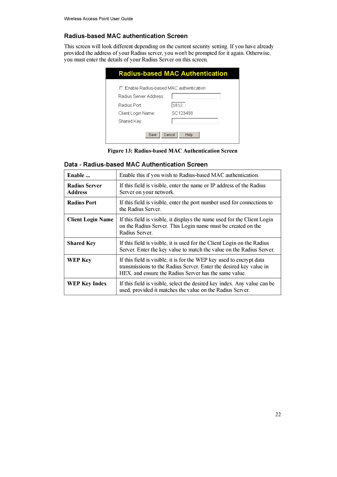 LevelOne WAP-0005 manual Radius-based MAC authentication Screen, Data Radius-based MAC Authentication Screen 