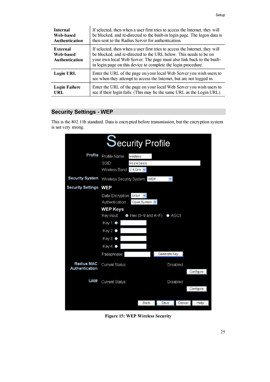 LevelOne 11g PoE Wireless Access Point, WAP-0005 manual Security Settings WEP 