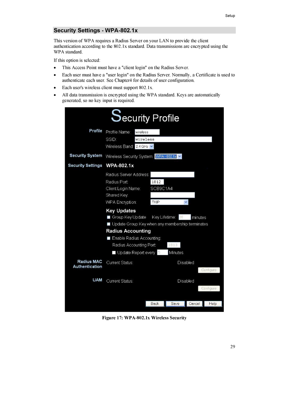 LevelOne 11g PoE Wireless Access Point, WAP-0005 manual Security Settings WPA-802.1x, WPA-802.1x Wireless Security 