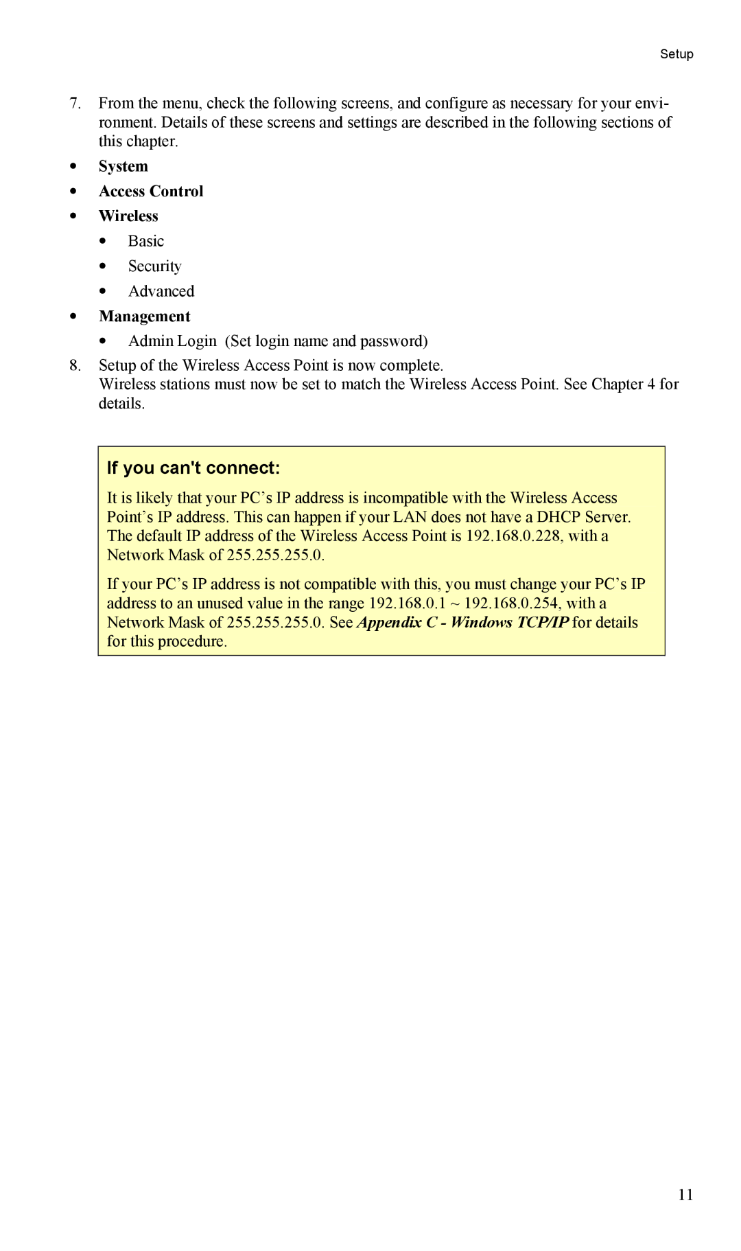 LevelOne WAP-0005 user manual If you cant connect, System Access Control Wireless, Management 