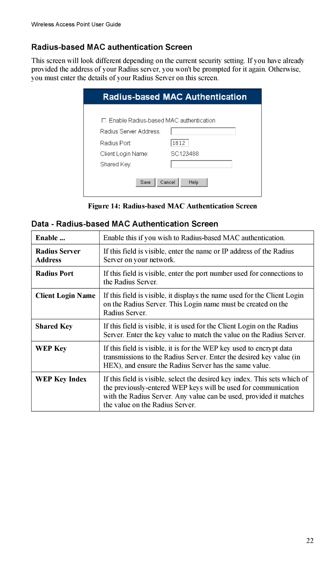 LevelOne WAP-0005 user manual Radius-based MAC authentication Screen, Data Radius-based MAC Authentication Screen 