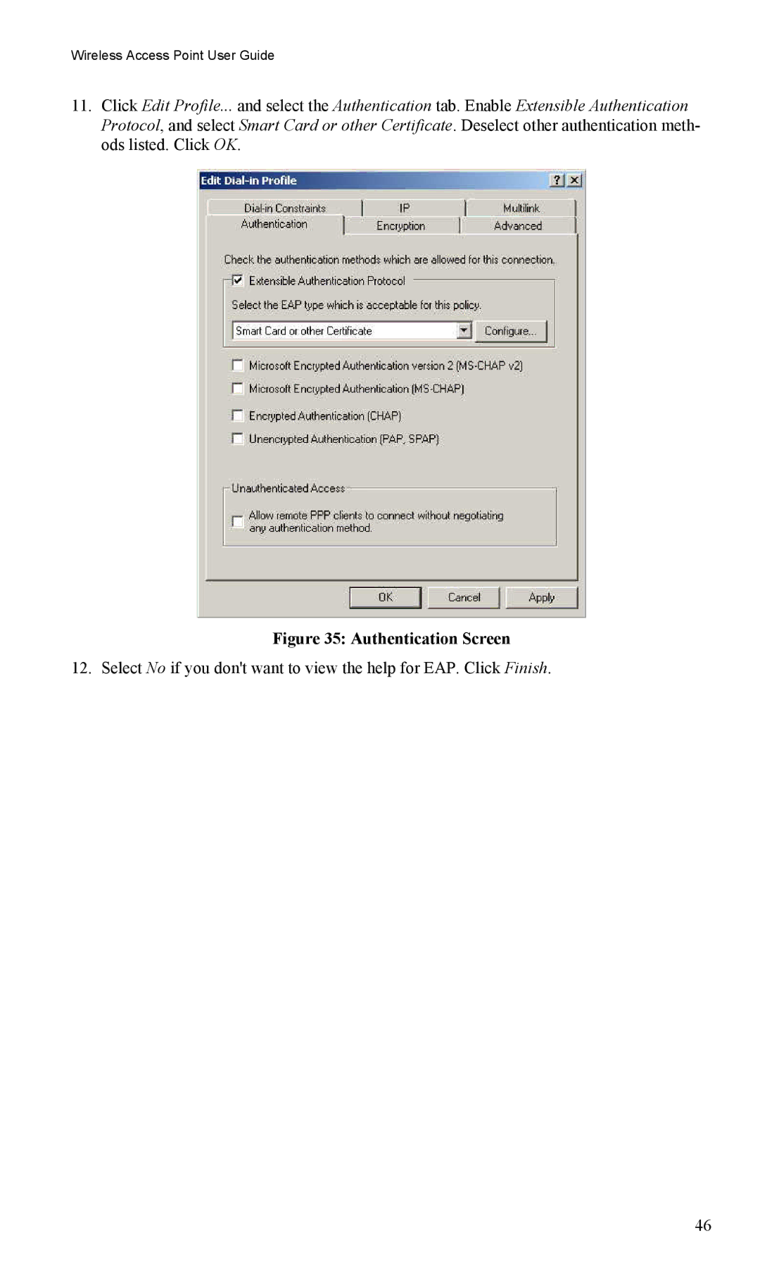 LevelOne WAP-0005 user manual Authentication Screen 