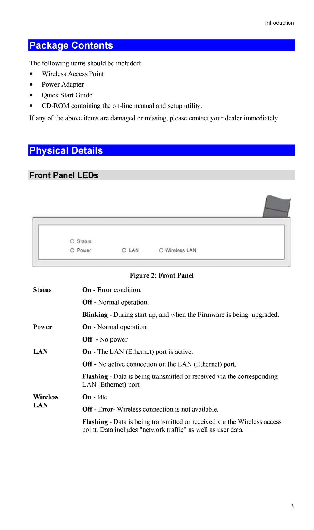 LevelOne WAP-0005 user manual Package Contents, Physical Details 