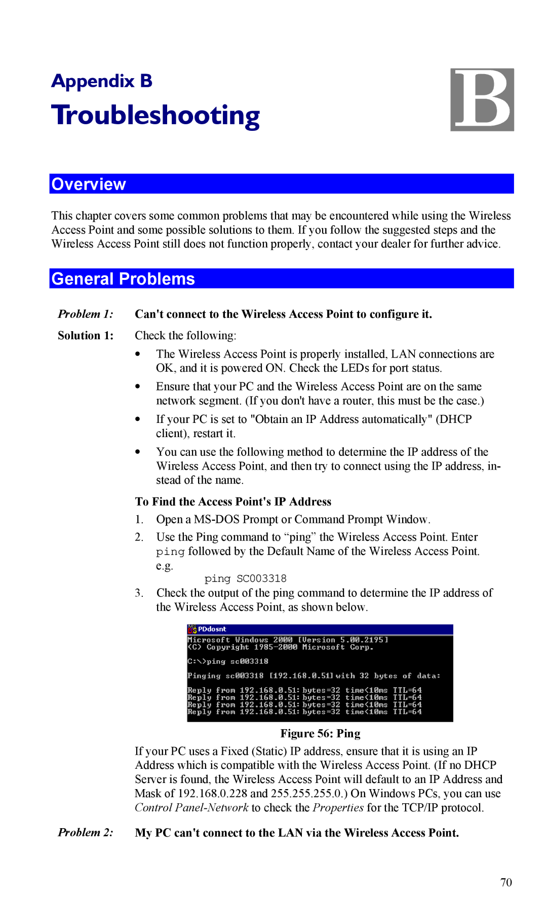 LevelOne WAP-0005 user manual Troubleshooting, General Problems, To Find the Access Points IP Address 