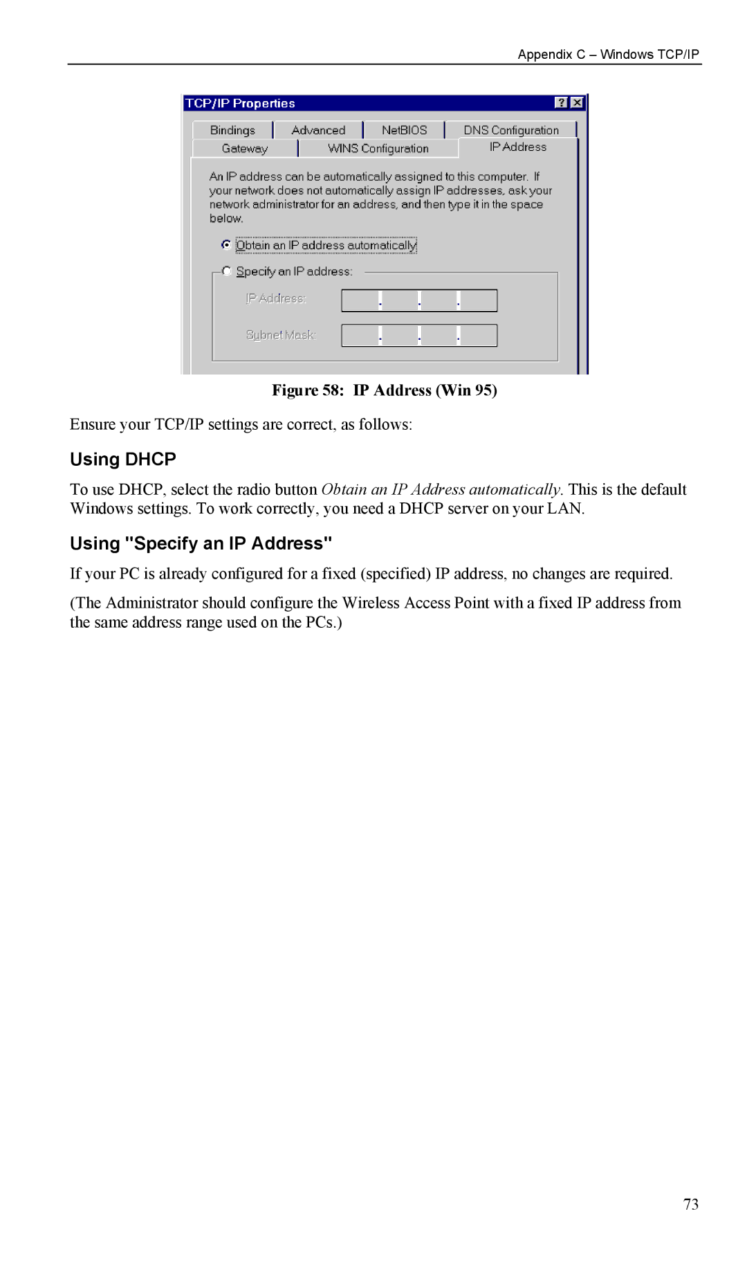 LevelOne WAP-0005 user manual Using Dhcp, Using Specify an IP Address 