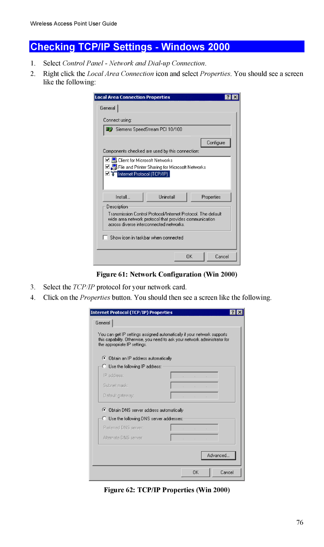 LevelOne WAP-0005 user manual Checking TCP/IP Settings Windows, Network Configuration Win 