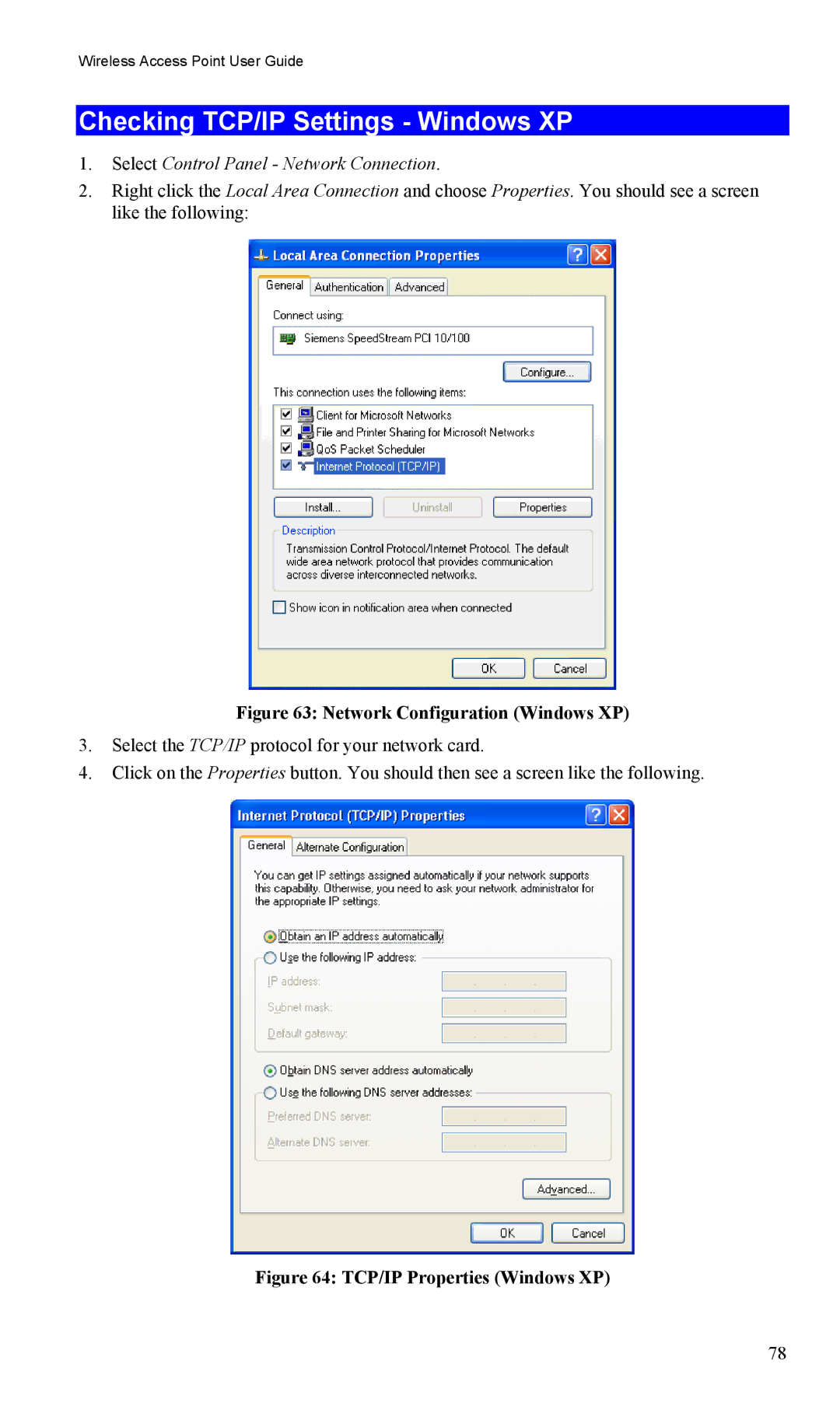 LevelOne WAP-0005 user manual Checking TCP/IP Settings Windows XP, Network Configuration Windows XP 