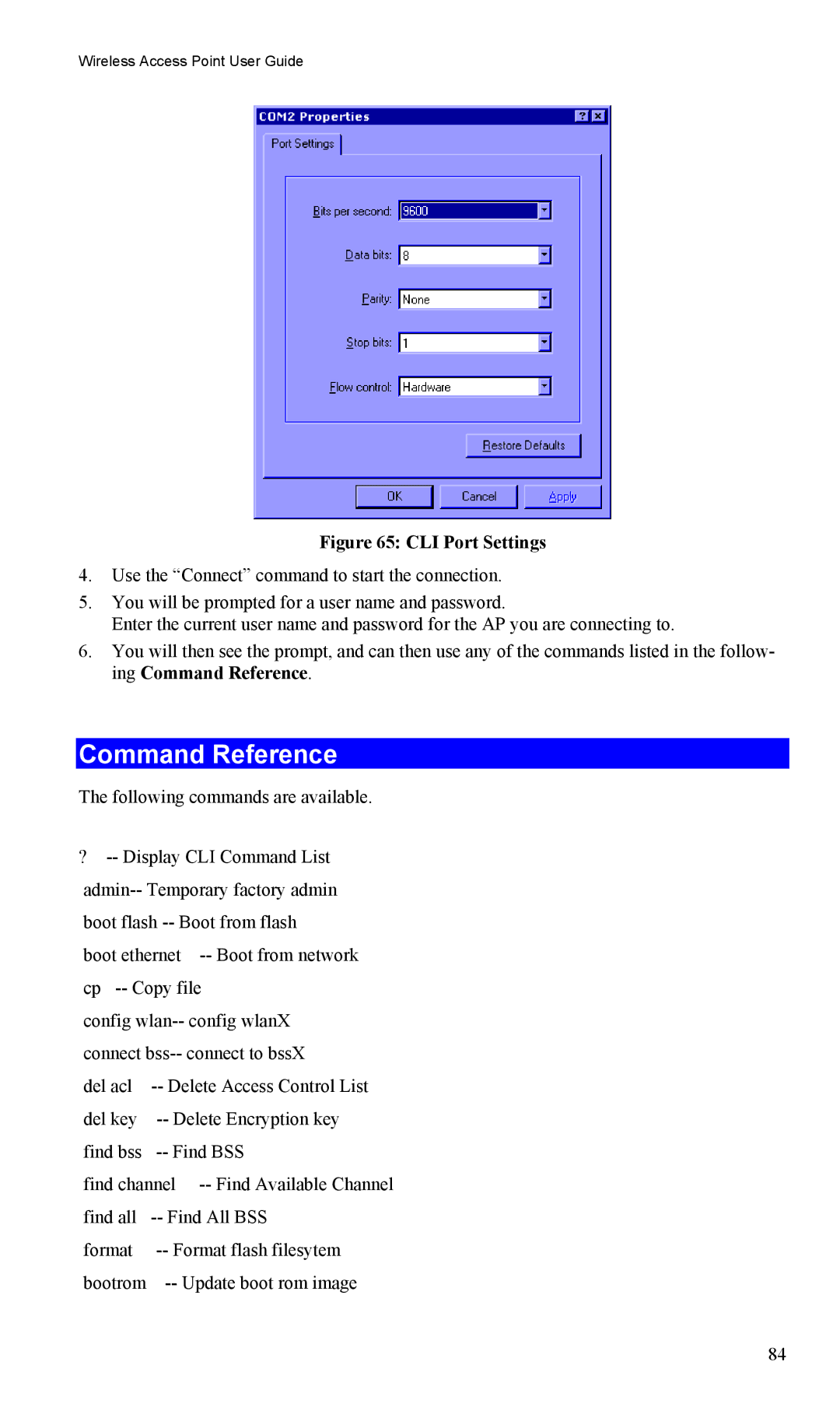 LevelOne WAP-0005 user manual Command Reference, CLI Port Settings 