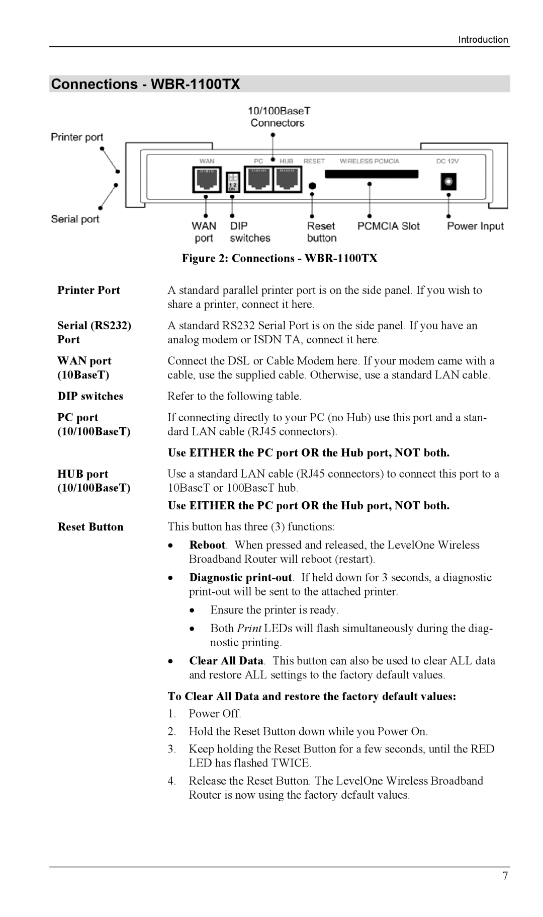 LevelOne WBR-1400TX manual Connections WBR-1100TX 