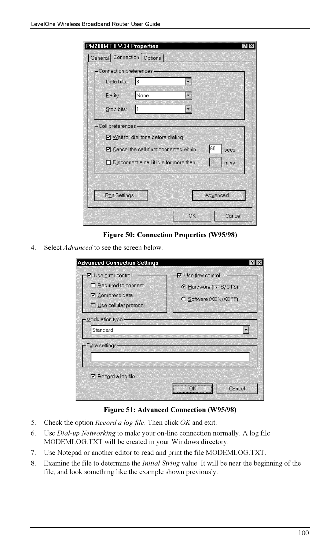 LevelOne WBR-1400TX, WBR-1100TX manual Connection Properties W95/98 