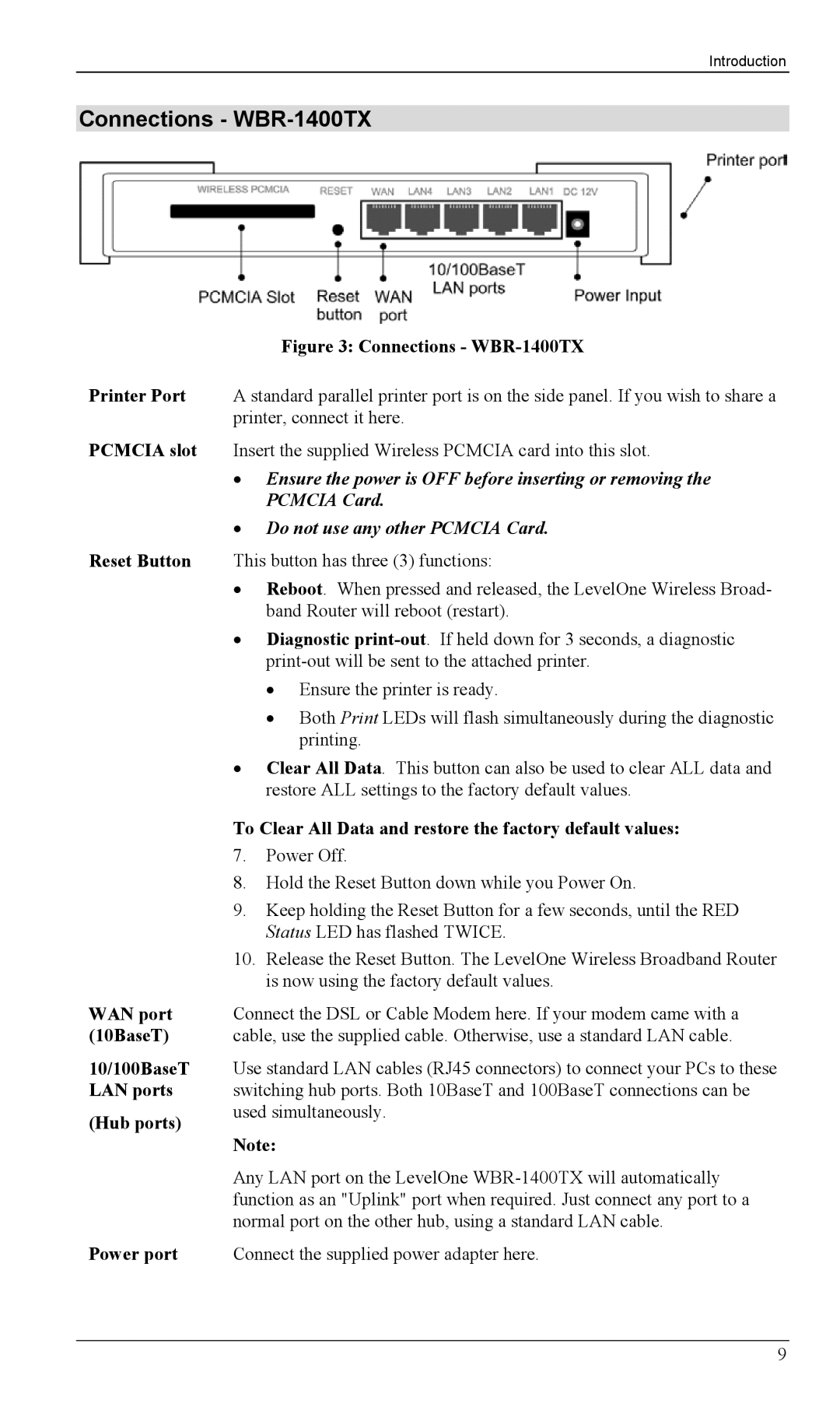 LevelOne WBR-1100TX manual Connections WBR-1400TX 