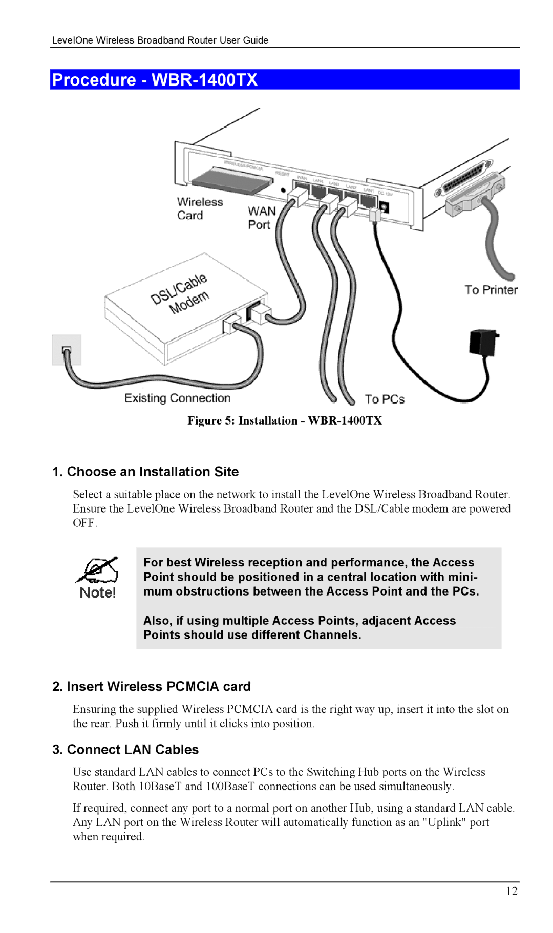 LevelOne WBR-1100TX manual Procedure WBR-1400TX, Connect LAN Cables 