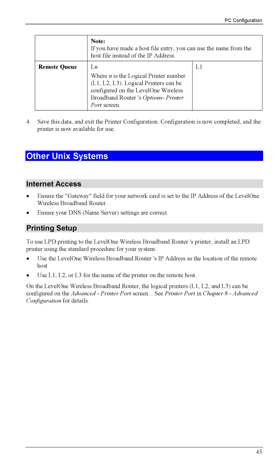 LevelOne WBR-1100TX, WBR-1400TX manual Other Unix Systems, Printing Setup, Remote Queue 