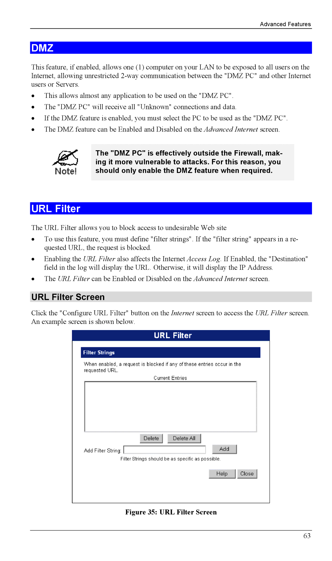 LevelOne WBR-1100TX, WBR-1400TX manual URL Filter Screen 