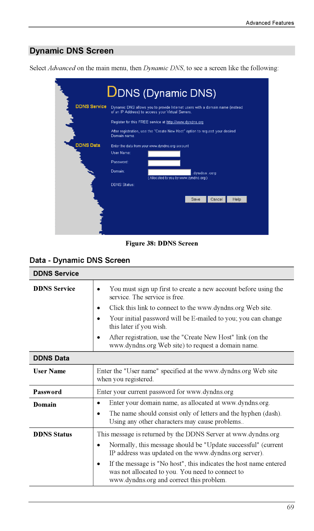 LevelOne WBR-1100TX, WBR-1400TX manual Data Dynamic DNS Screen, Ddns Service, Ddns Data 