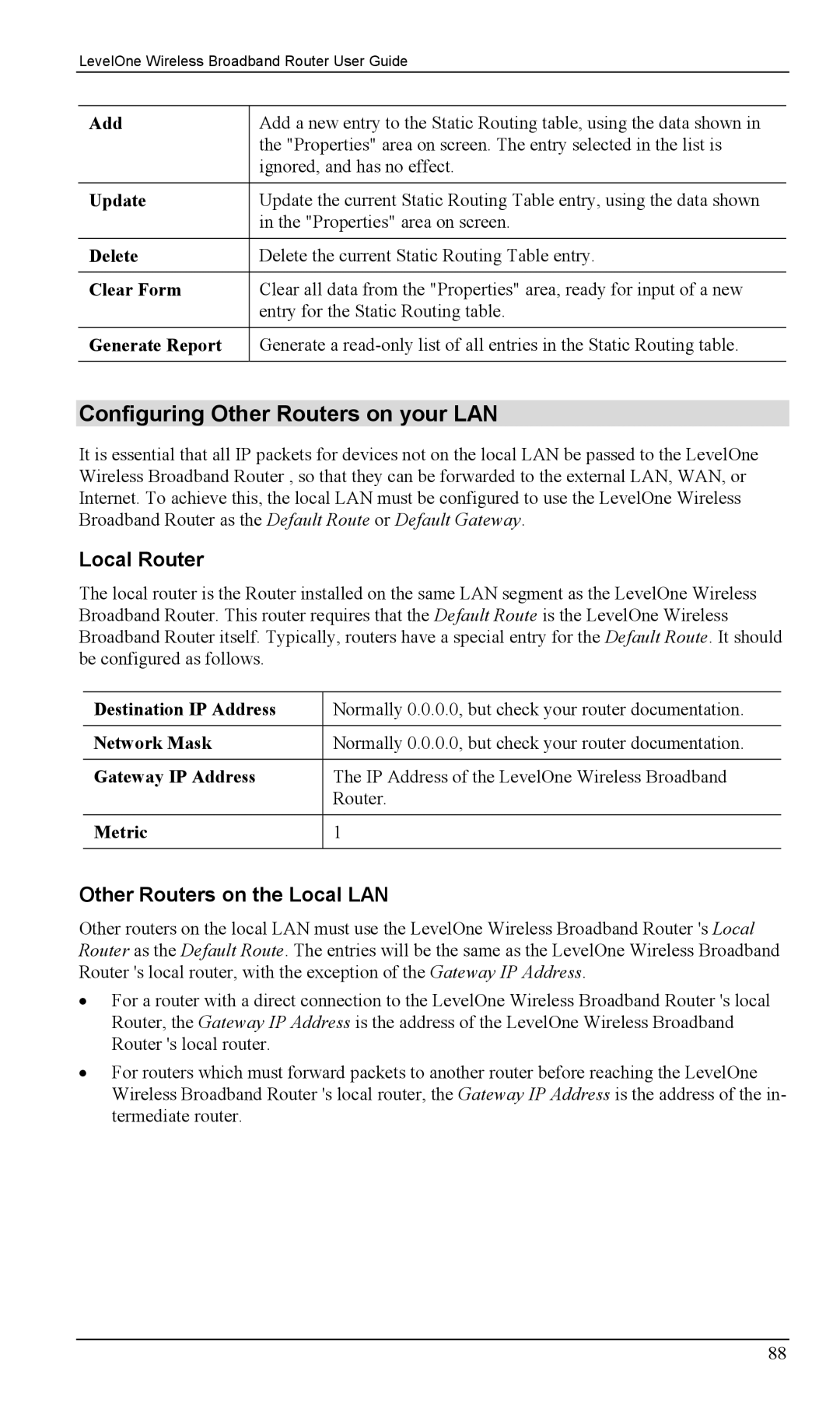 LevelOne WBR-1400TX, WBR-1100TX manual Configuring Other Routers on your LAN, Local Router, Other Routers on the Local LAN 