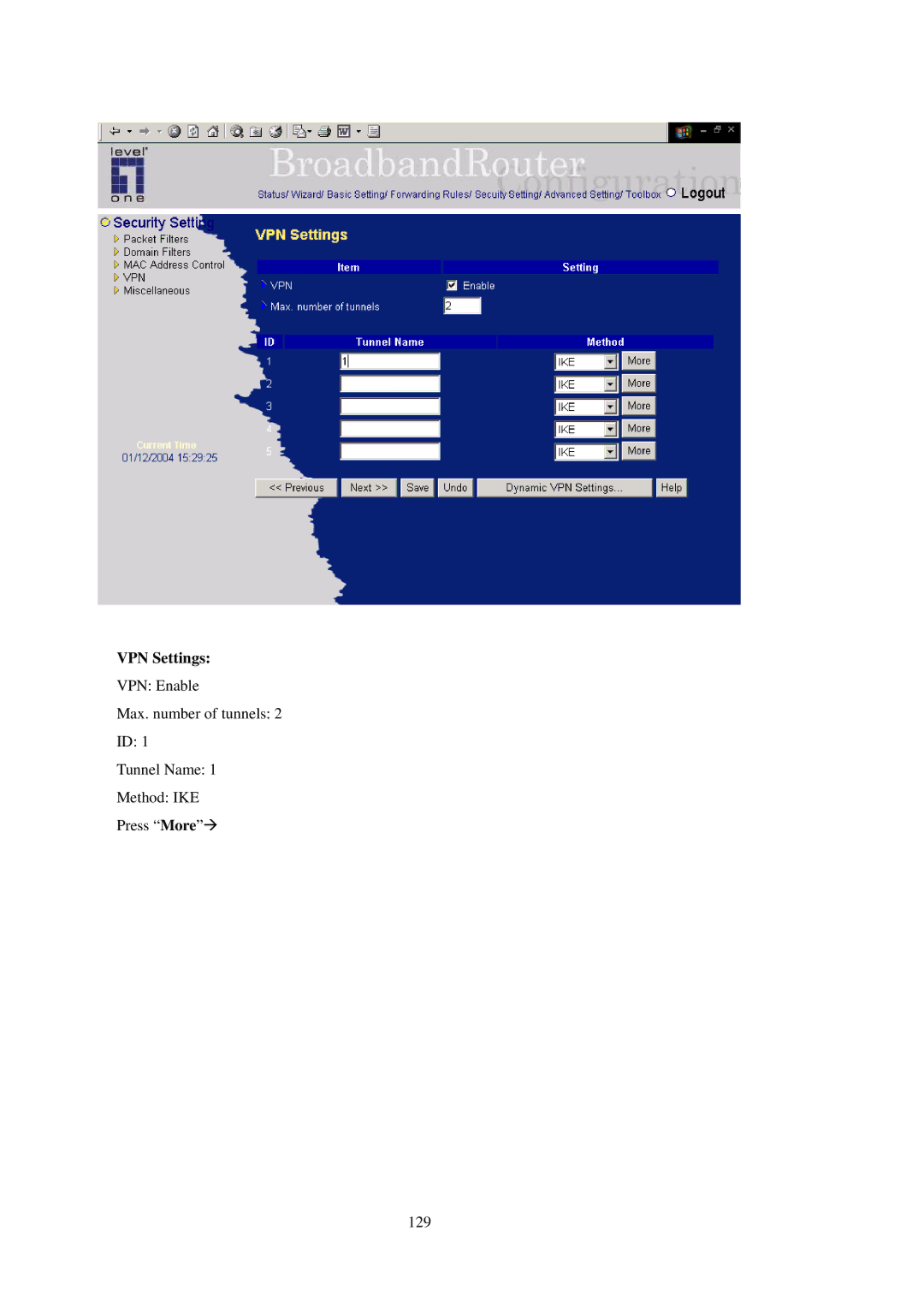 LevelOne WBR-3402TX user manual VPN Settings 