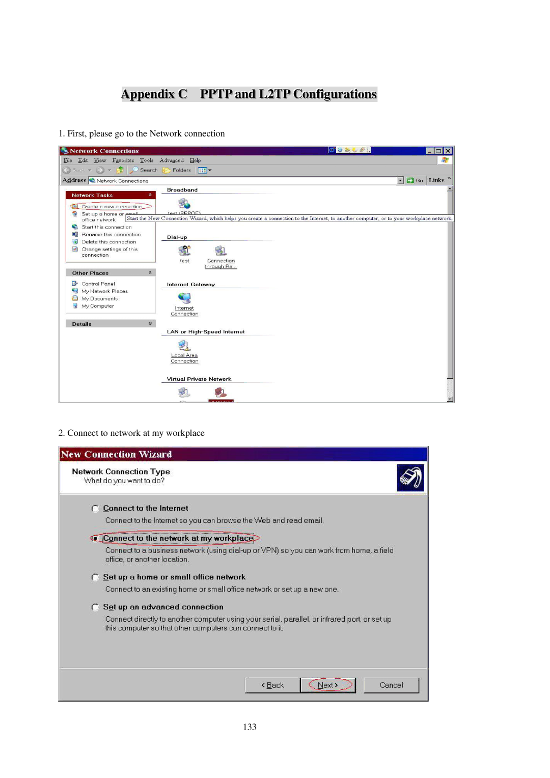 LevelOne WBR-3402TX user manual AppendixC PPTPandL2TPConfigurations 