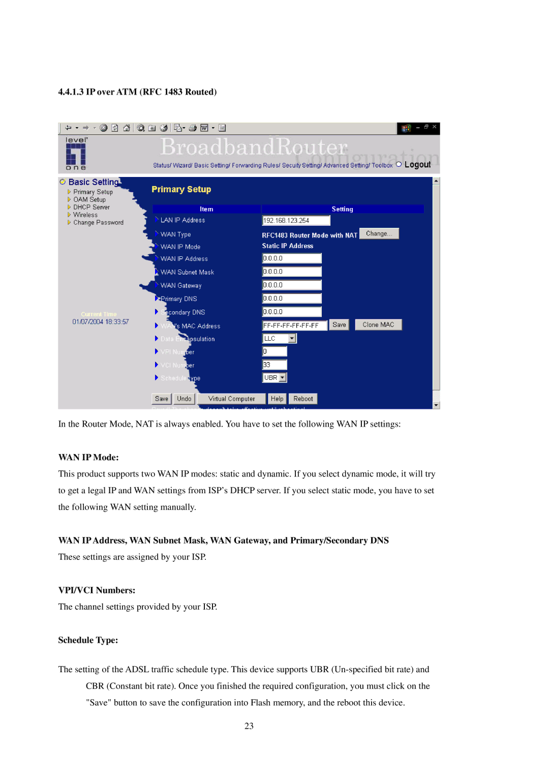 LevelOne WBR-3402TX user manual IP over ATM RFC 1483 Routed, WAN IP Mode 