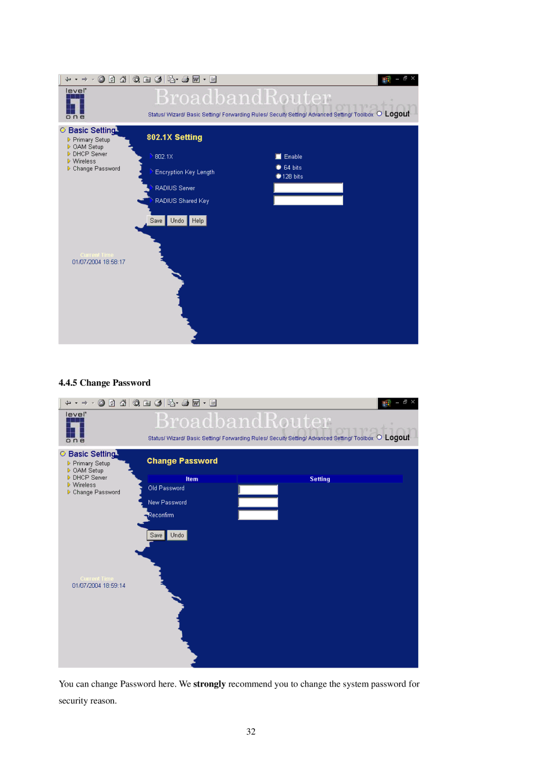 LevelOne WBR-3402TX user manual Change Password 