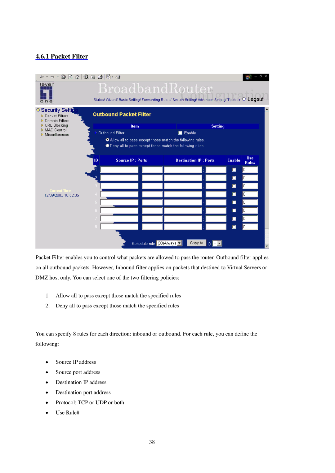 LevelOne WBR-3402TX user manual Packet Filter 