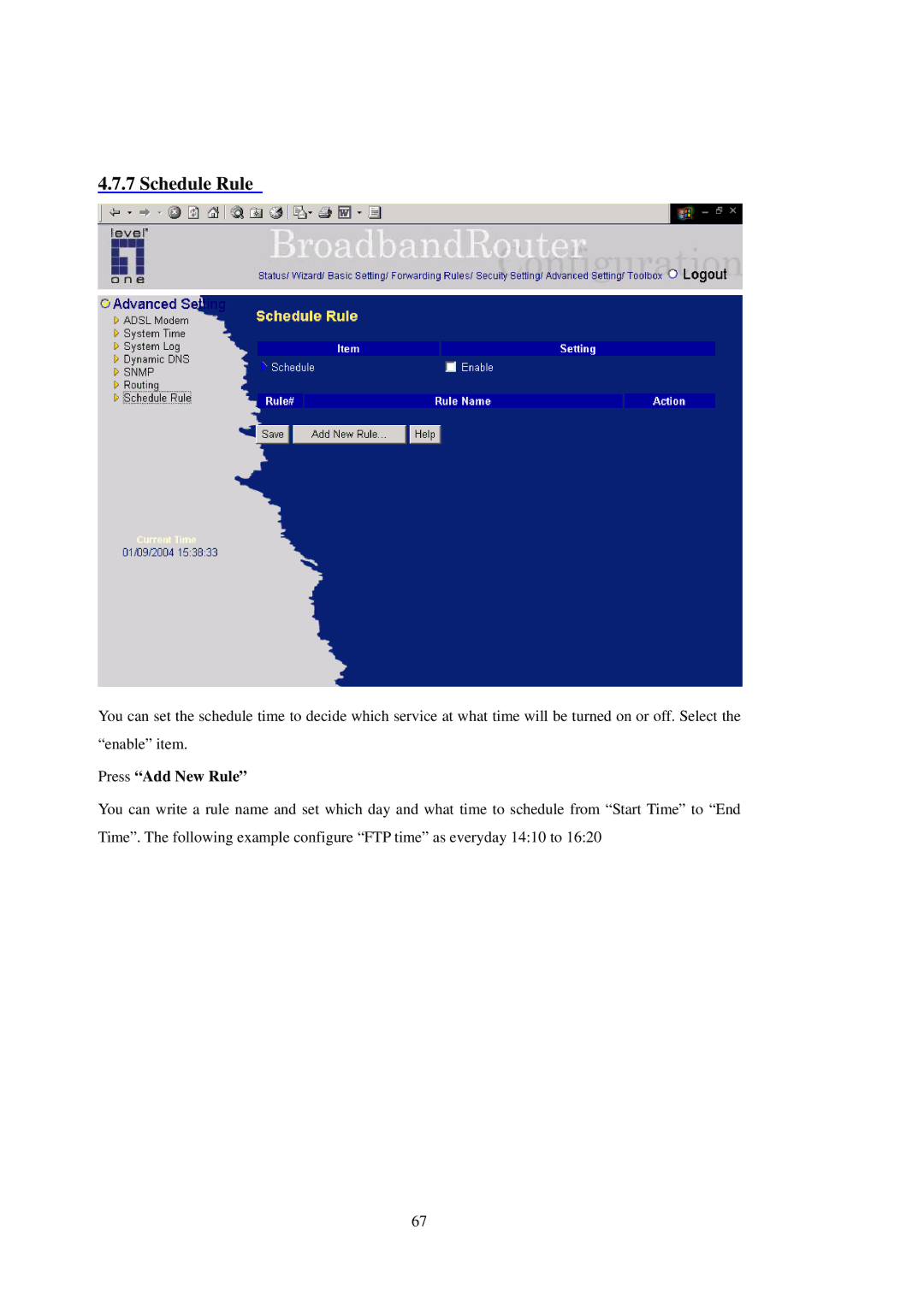 LevelOne WBR-3402TX user manual Schedule Rule, Press Add New Rule 