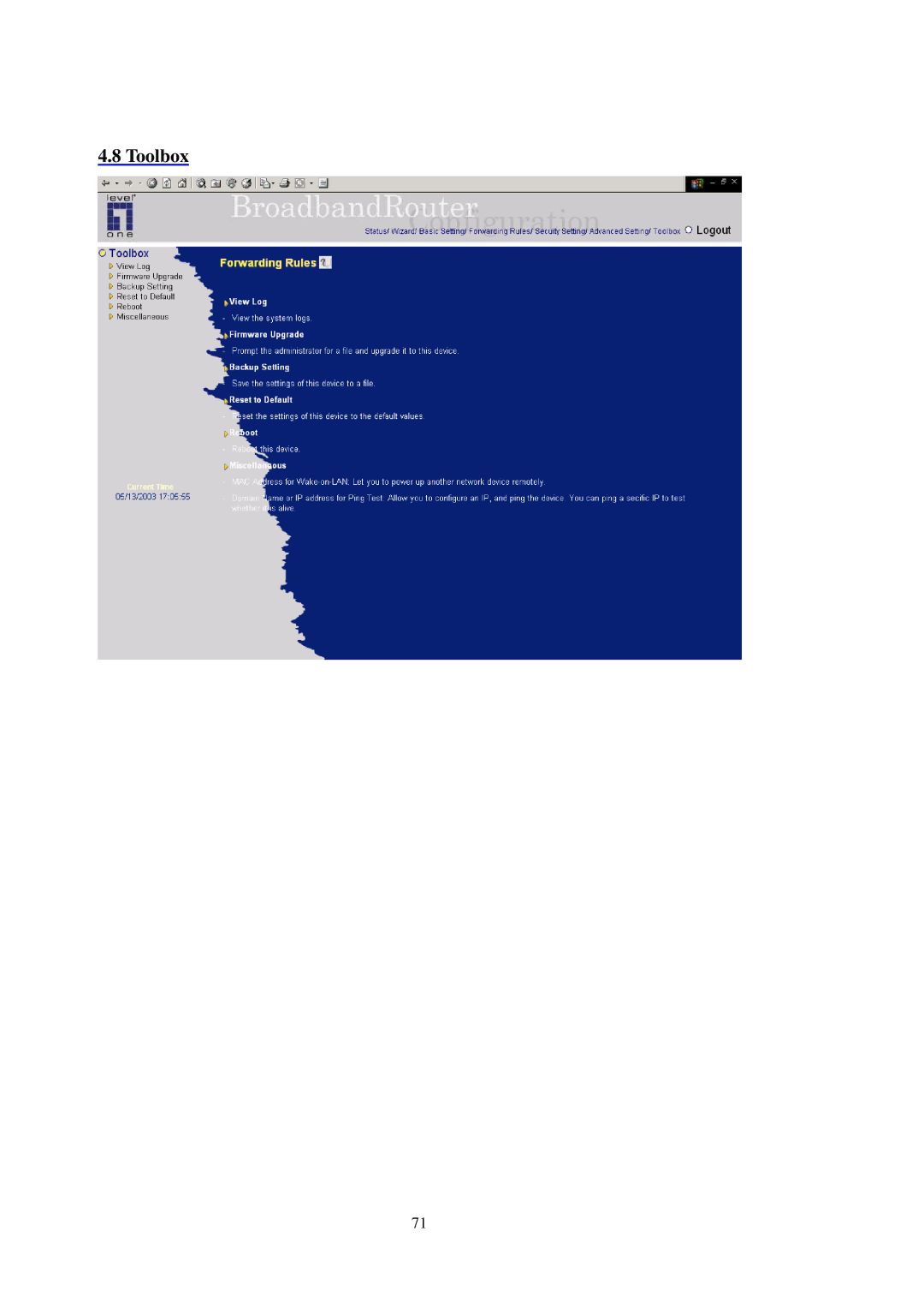 LevelOne WBR-3402TX user manual Toolbox 