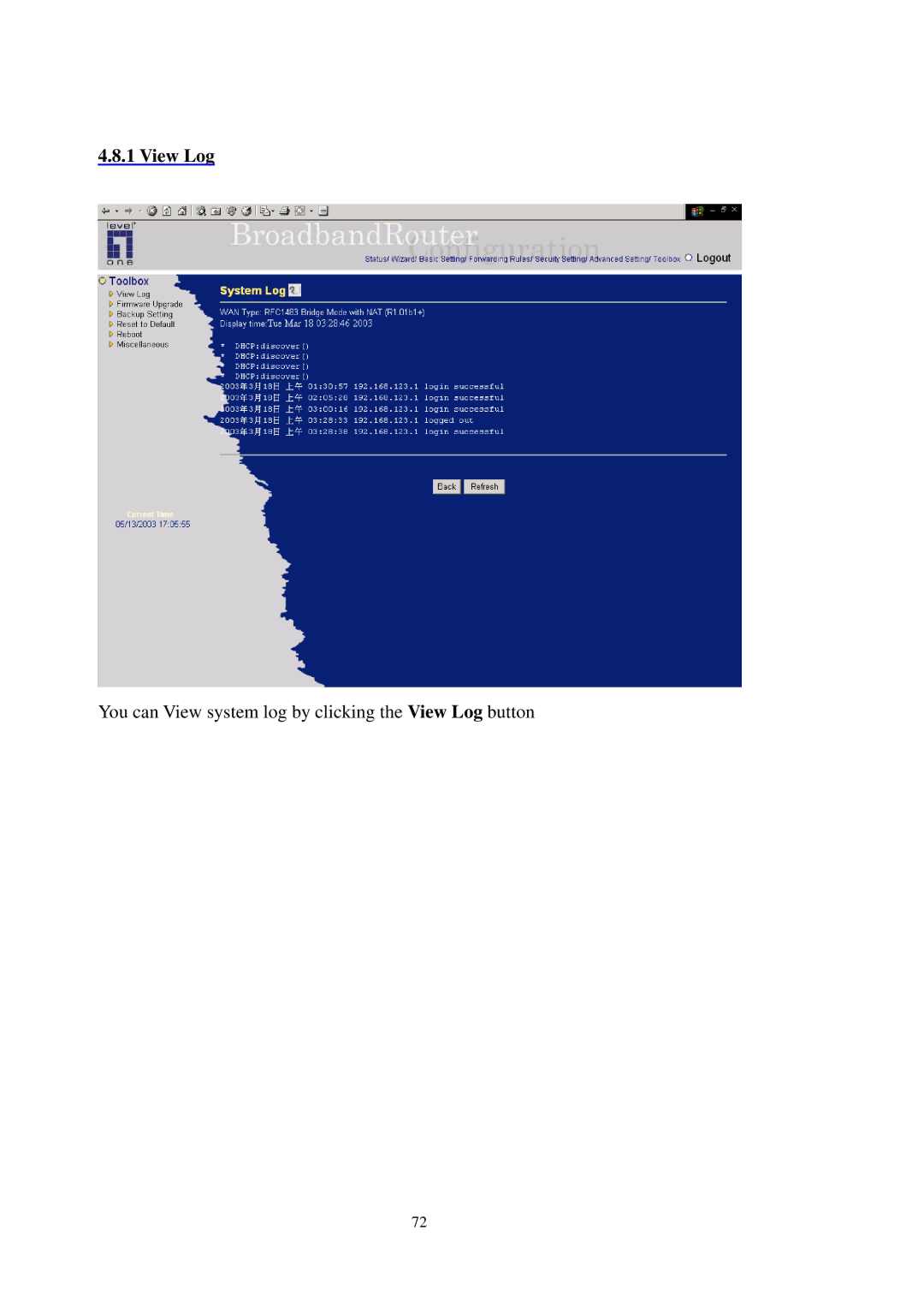 LevelOne WBR-3402TX user manual View Log 