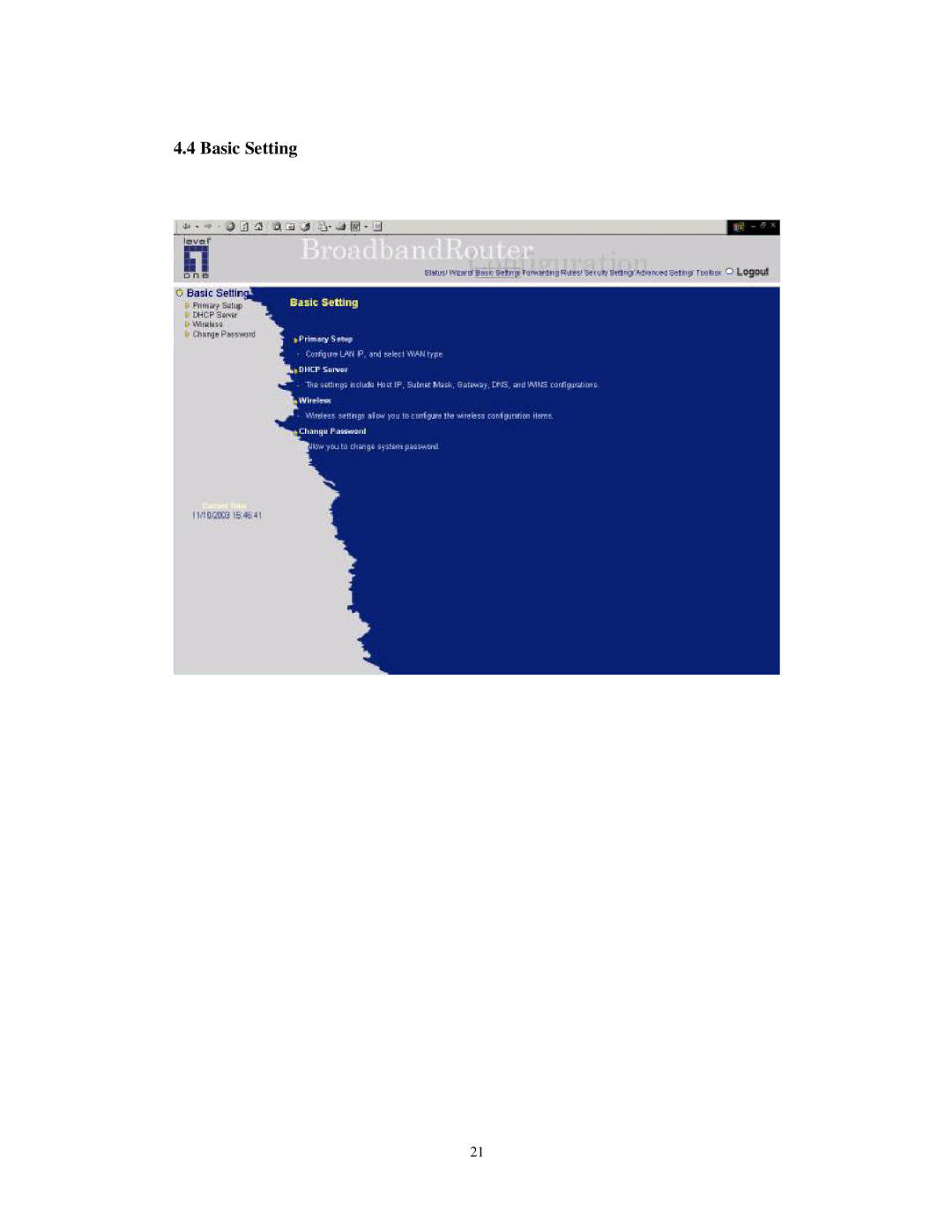 LevelOne WBR-3403TX user manual Basic Setting 