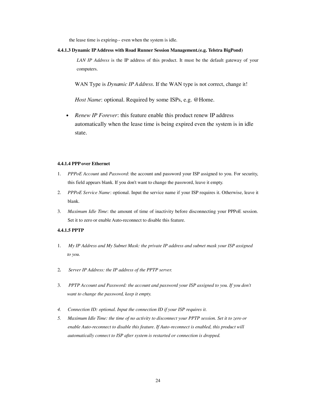 LevelOne WBR-3403TX user manual PPP over Ethernet, Pptp 