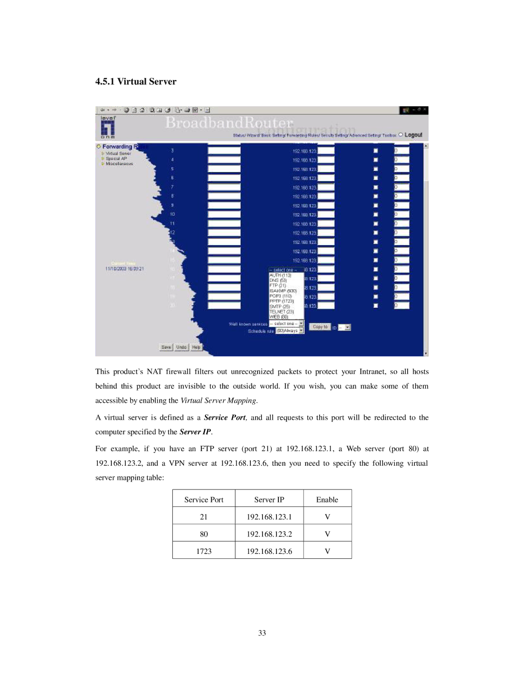 LevelOne WBR-3403TX user manual Virtual Server 